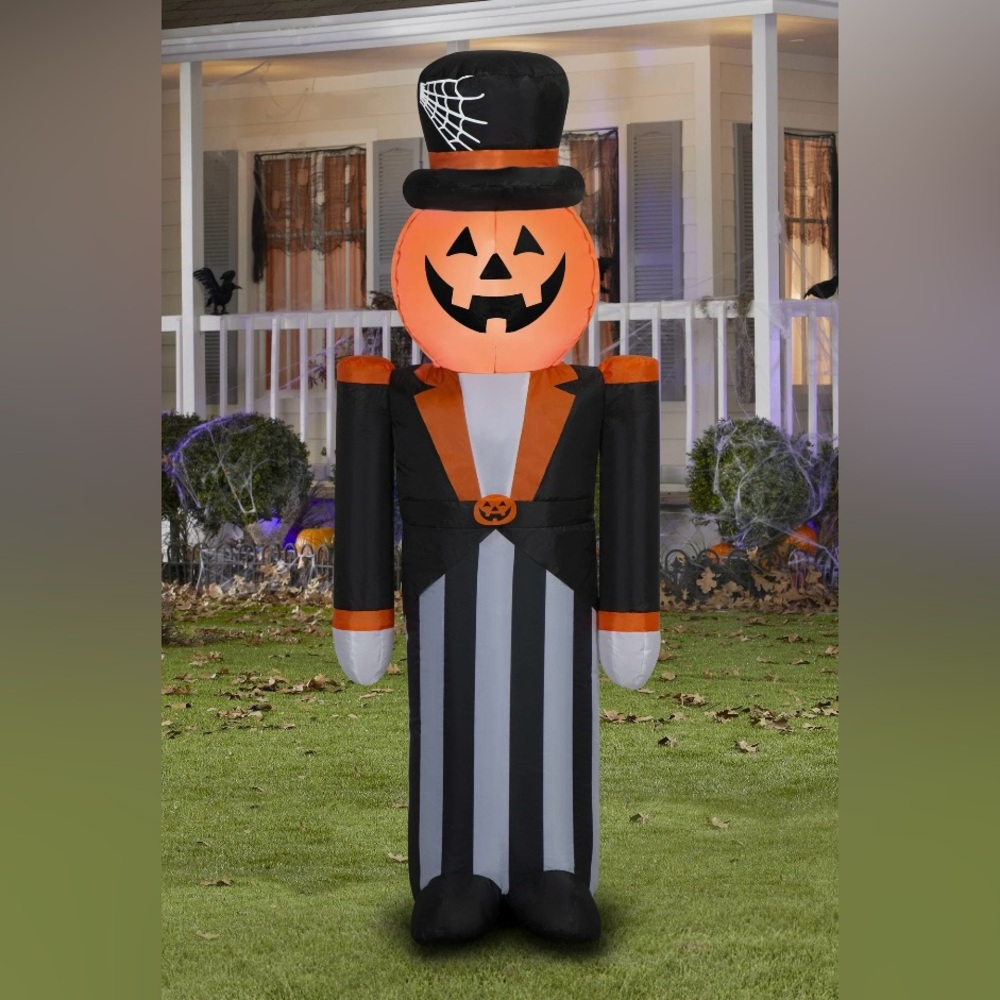 NIB Halloween Nutcracker Pumpkin Inflatable Lights Up Airblown